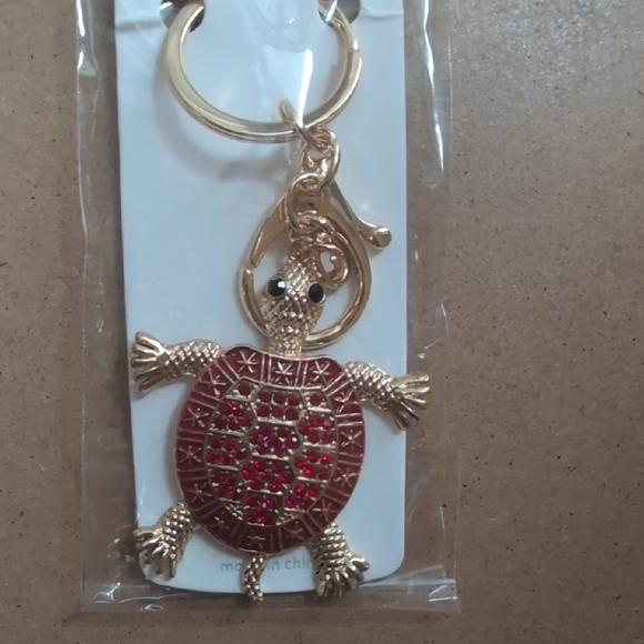 Elegant Turtle with Gold and Red Accents Keychain Bag Charm - Picture 6 of 6